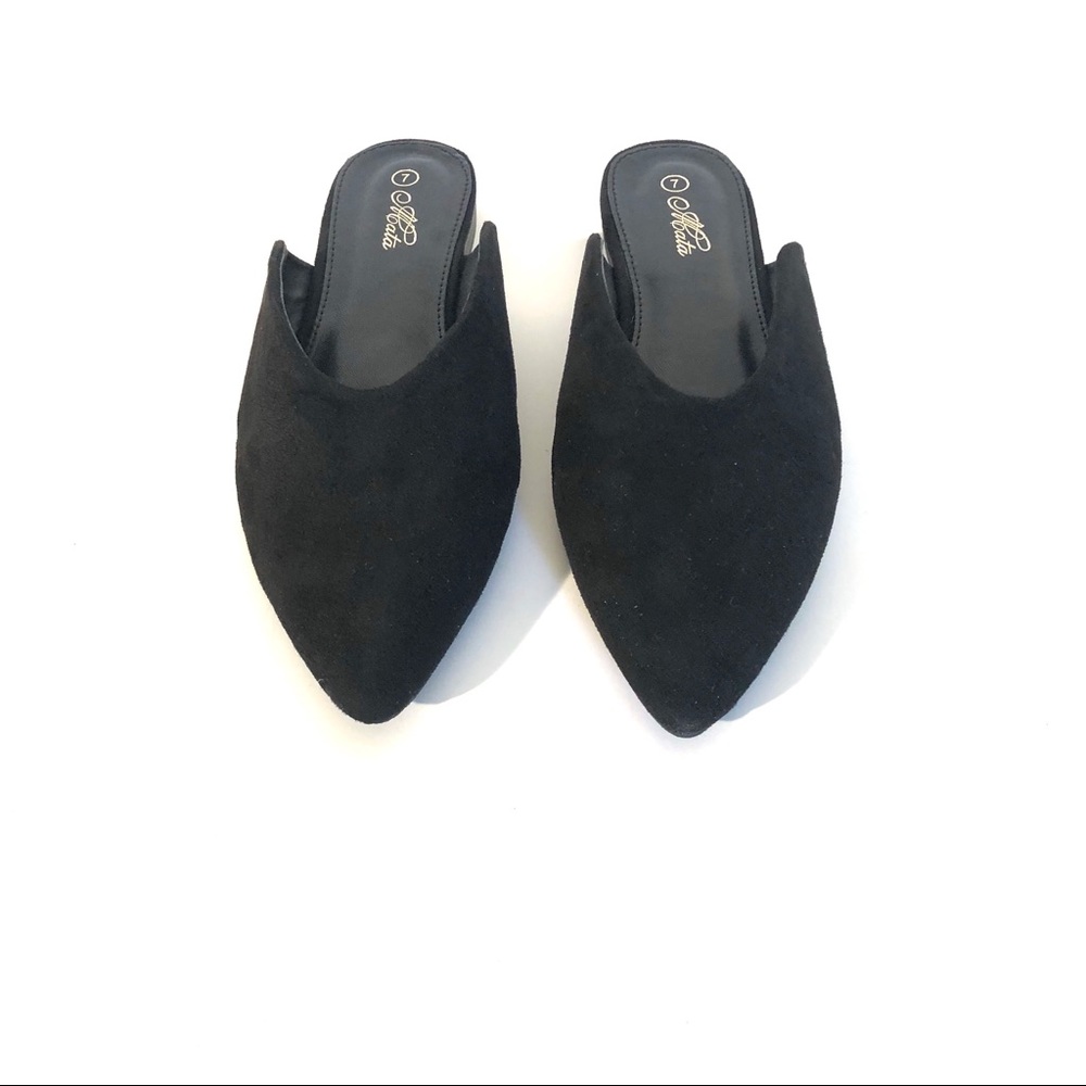 Black faux suede mule flats with pointy closed toe - Picture 3 of 6